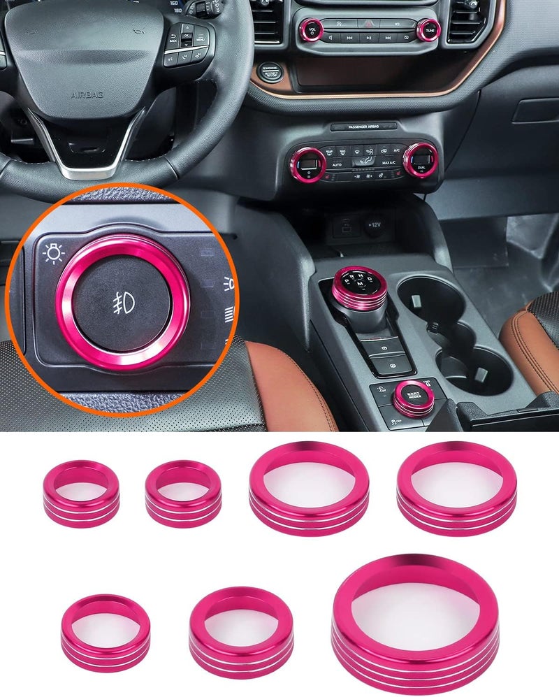 Savadicar CKT02 Billet Aluminum Control Knob Trim Sets, Headlight/4WD/HVAC Climate Control Knob Bezels, Air Conditioner/Radio Switch Cover for 2021-2025 Ford Bronco Sport, Interior Accessories, Pink - Image 1